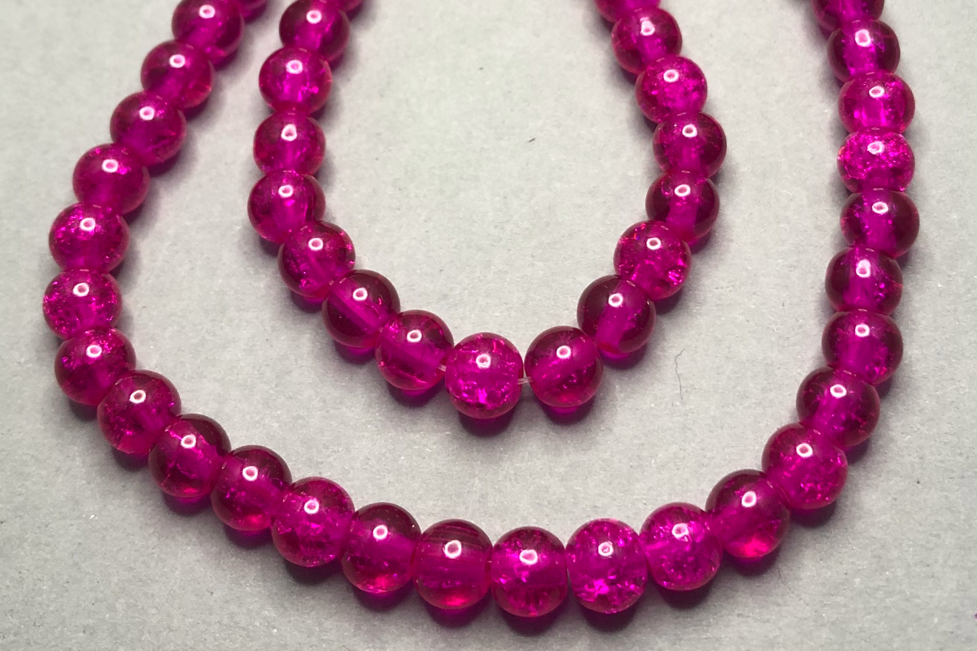 Dark Neon Pink Crackle Glass Beads