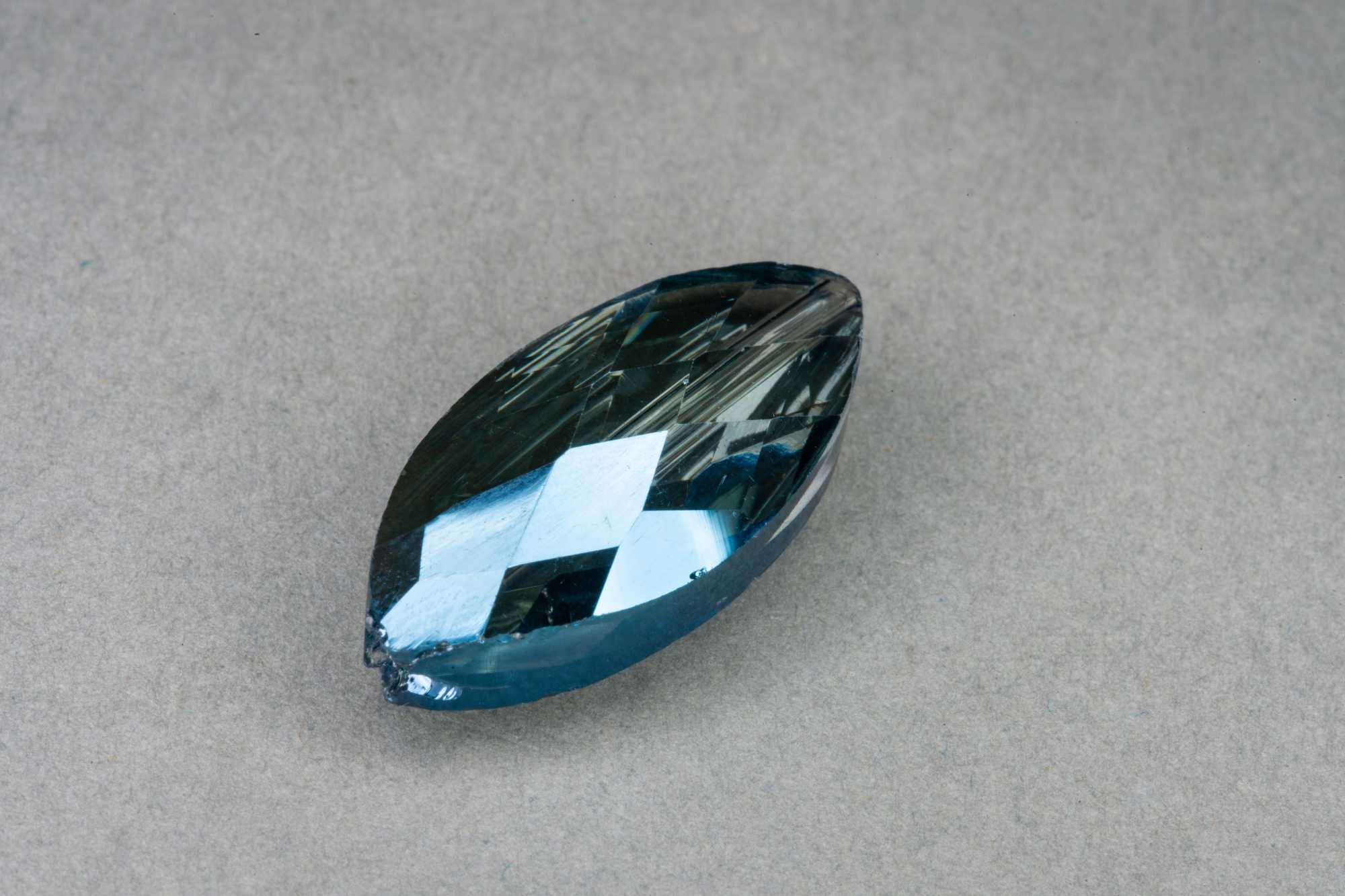 Midnight Lens Shape Faceted Glass Bead 25x12x7mm