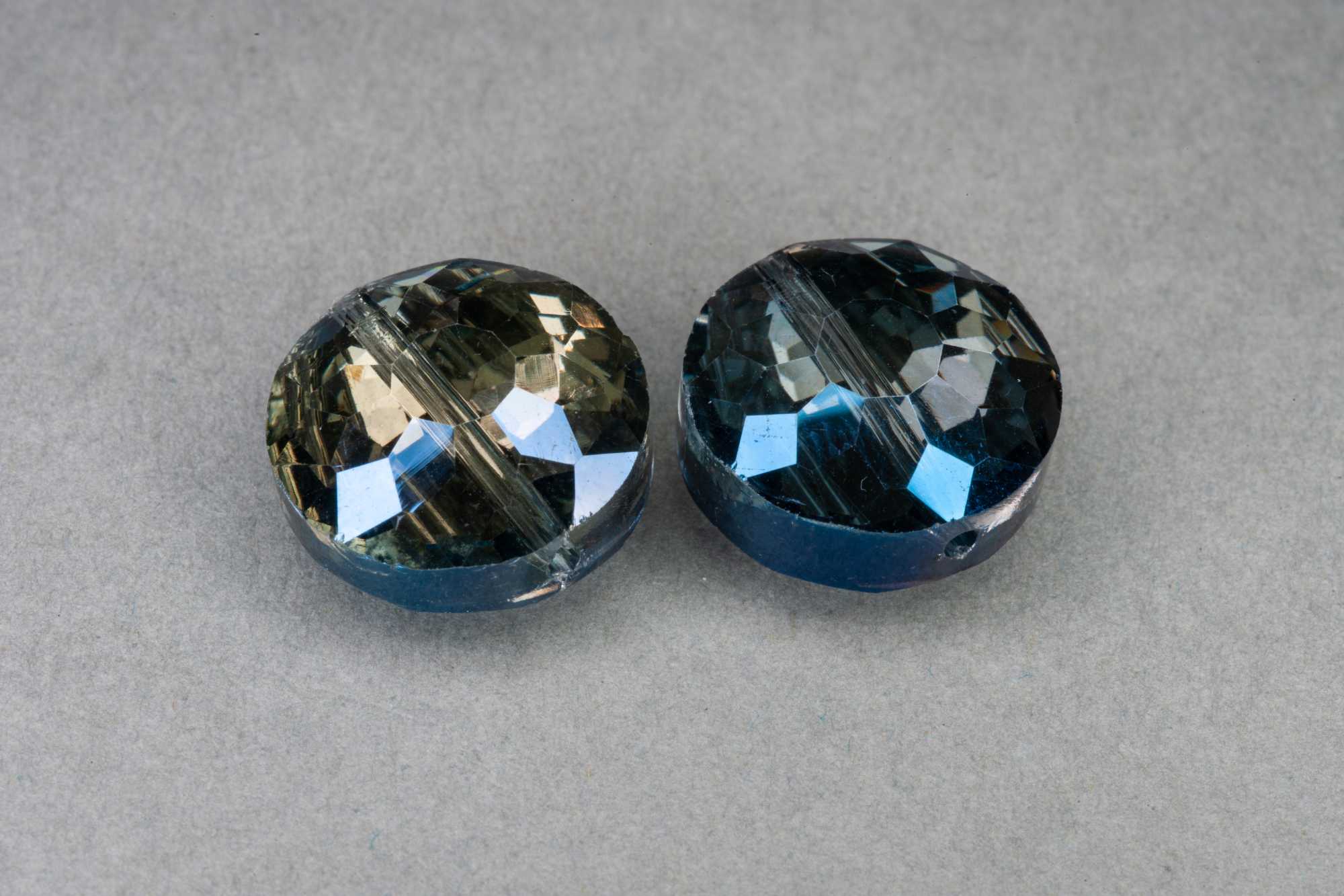 Metallic Blue/Midnight Round Faceted Glass Bead, 1mm Hole