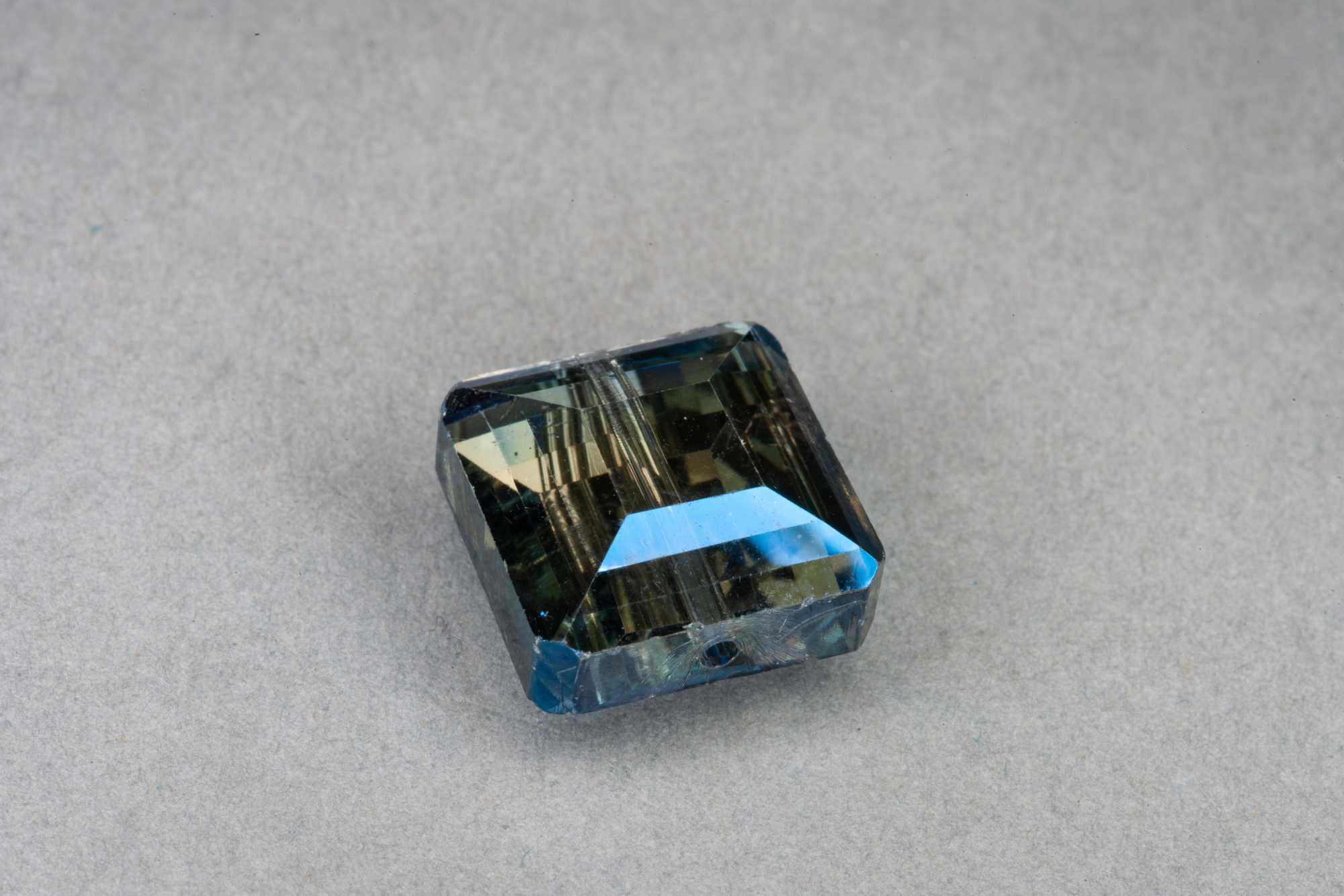 Metallic Blue/Midnight Square Faceted Glass Bead 13x7mm