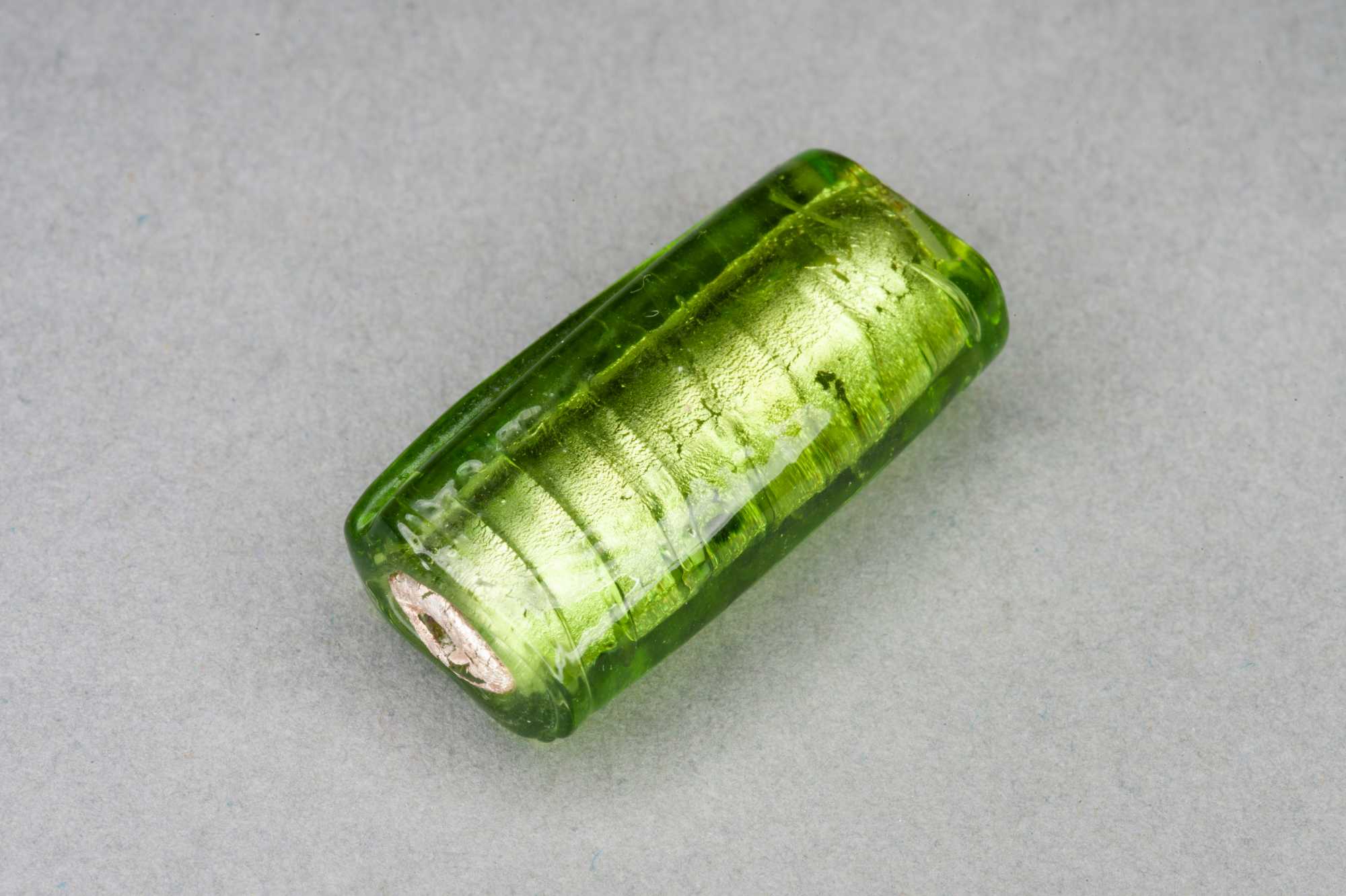 Lime Flat Rectangle Foil Glass Bead, 10x24x7mm
