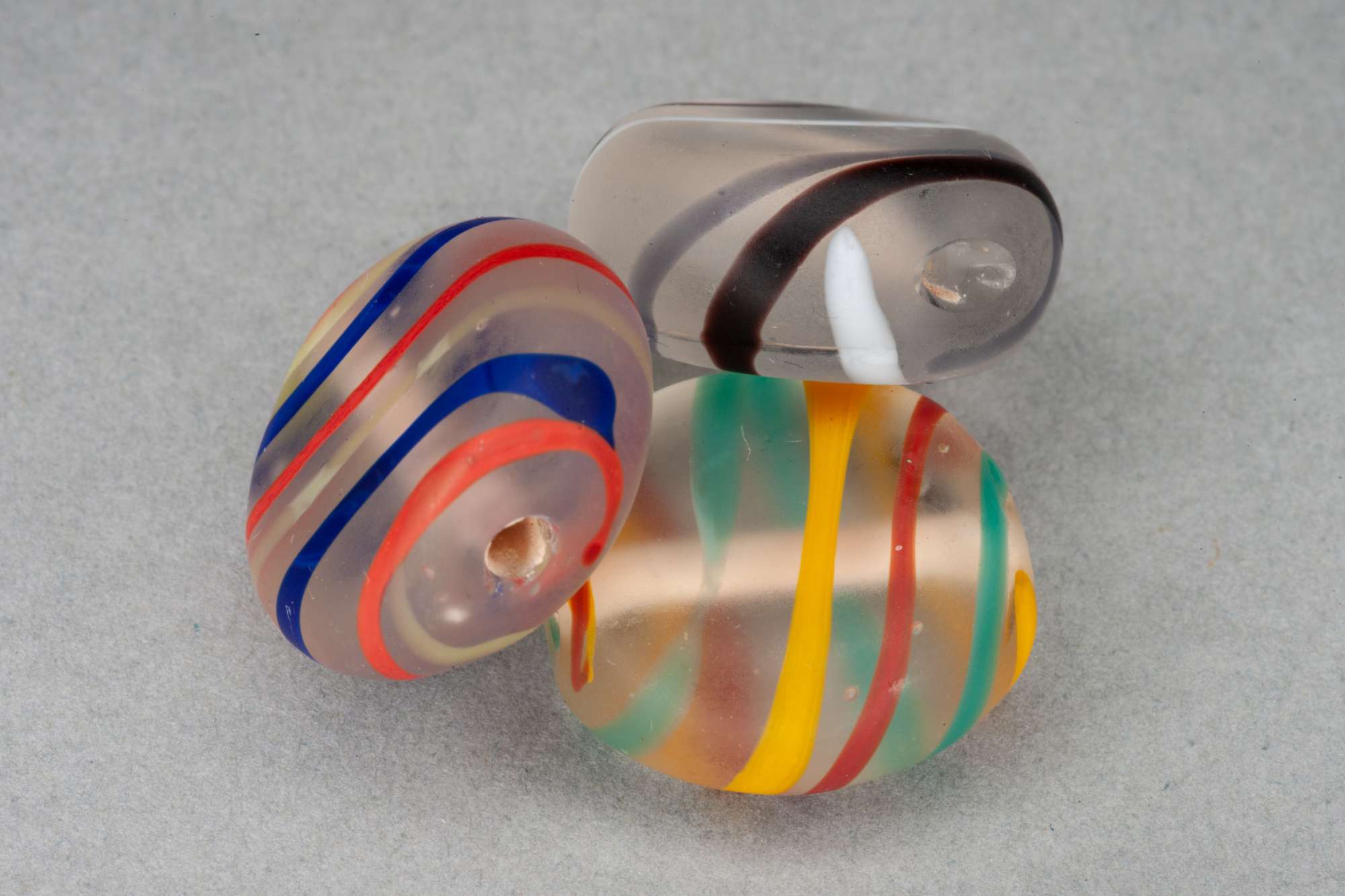 Matte Flat Round Stripe Glass Bead, 16x7mm, 1mm Hole