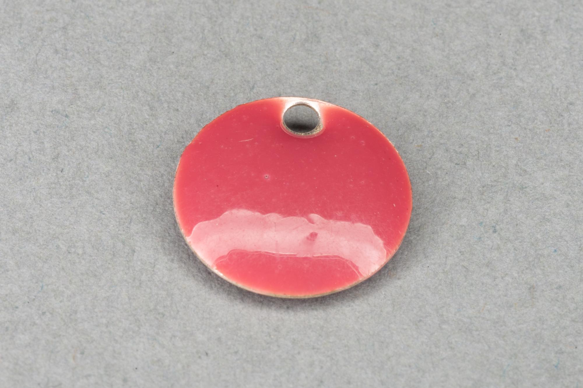 Flat Pink Enamel Disk Pendant, Silver Edge 12x2mm, 1.2mm hole