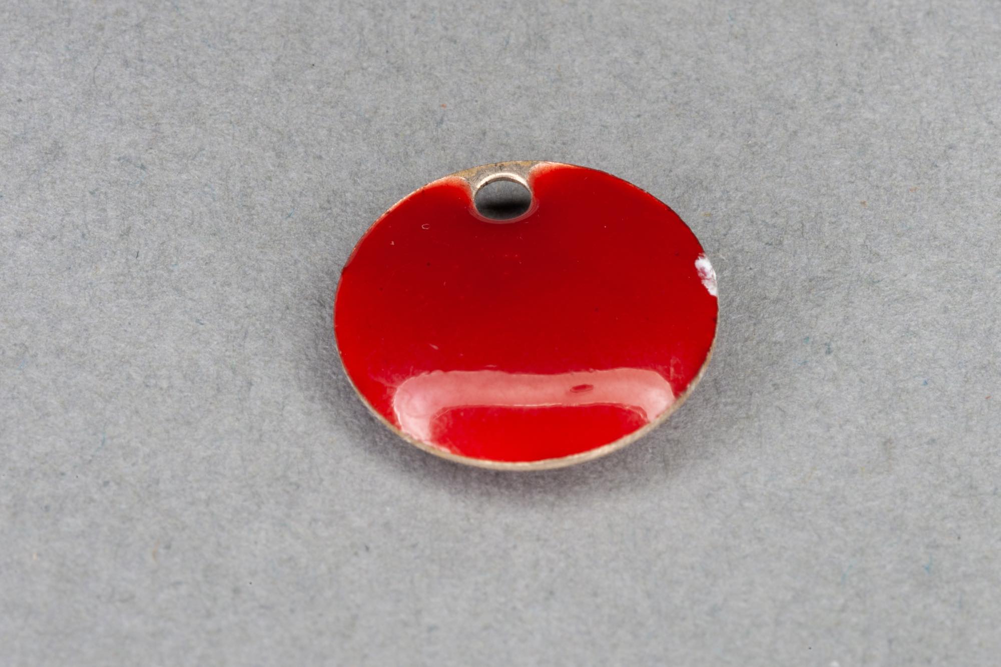 Flat Red Enamel Disk Pendant, Silver Edge 12x2mm, 1.2mm hole