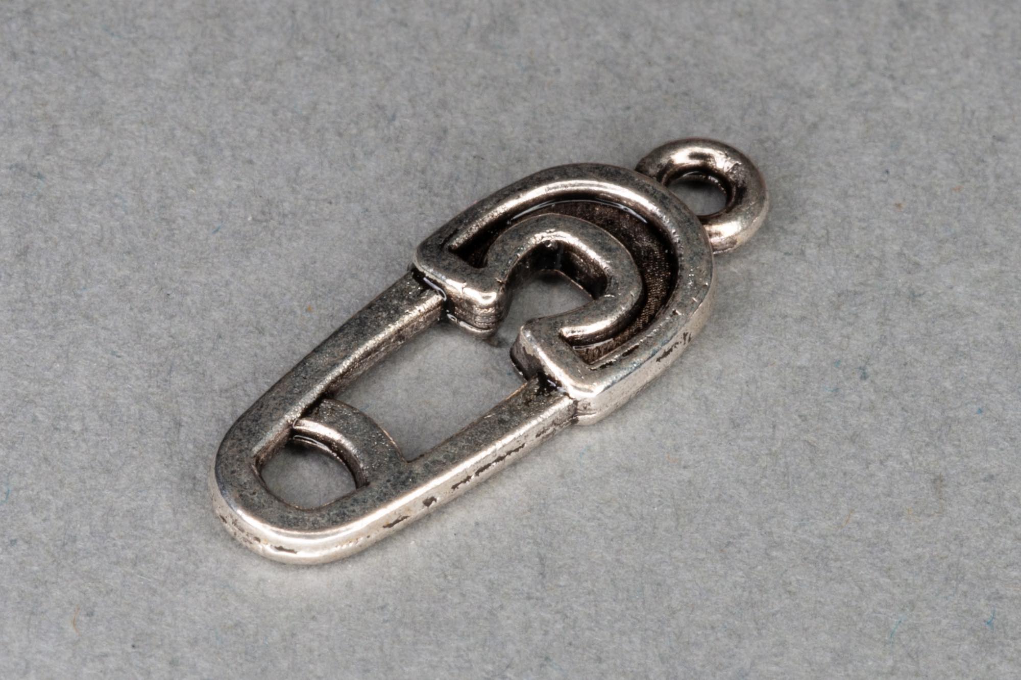 Antique Silver Nappy Pin Charm 19x8mm