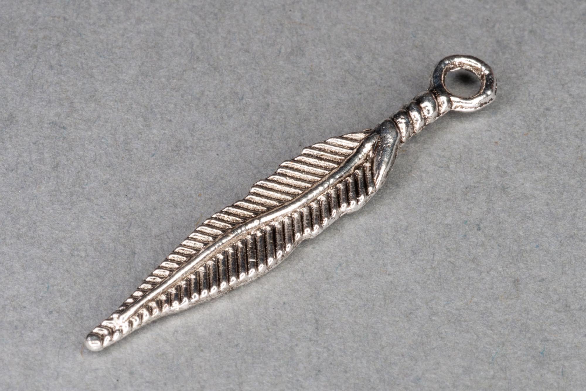 Antique Silver Feather Charm 29x5mm