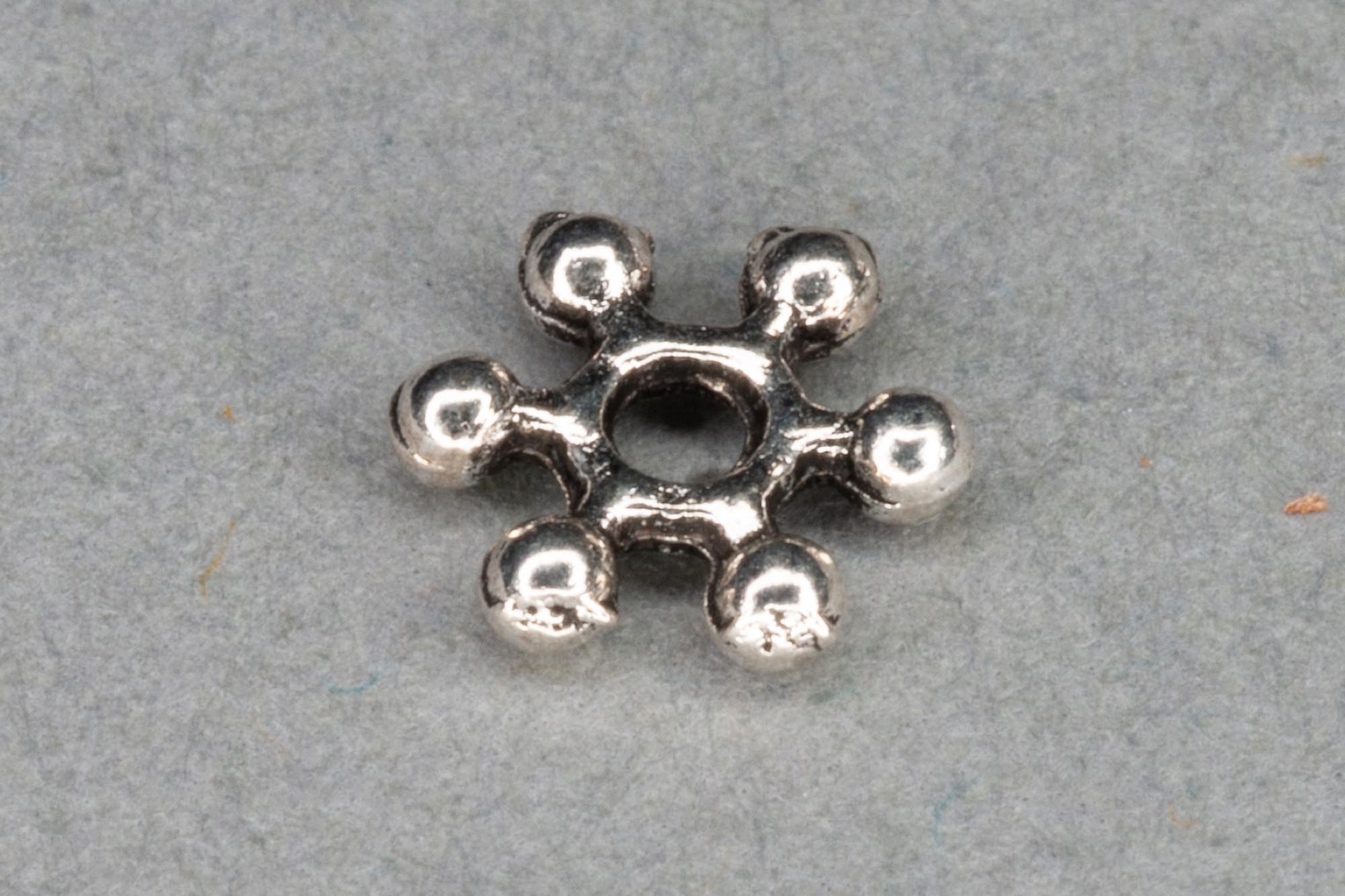 Antique Silver Plated ‘Snowflake’ Flat Spacer Bead 6x1mm, 1mm hole