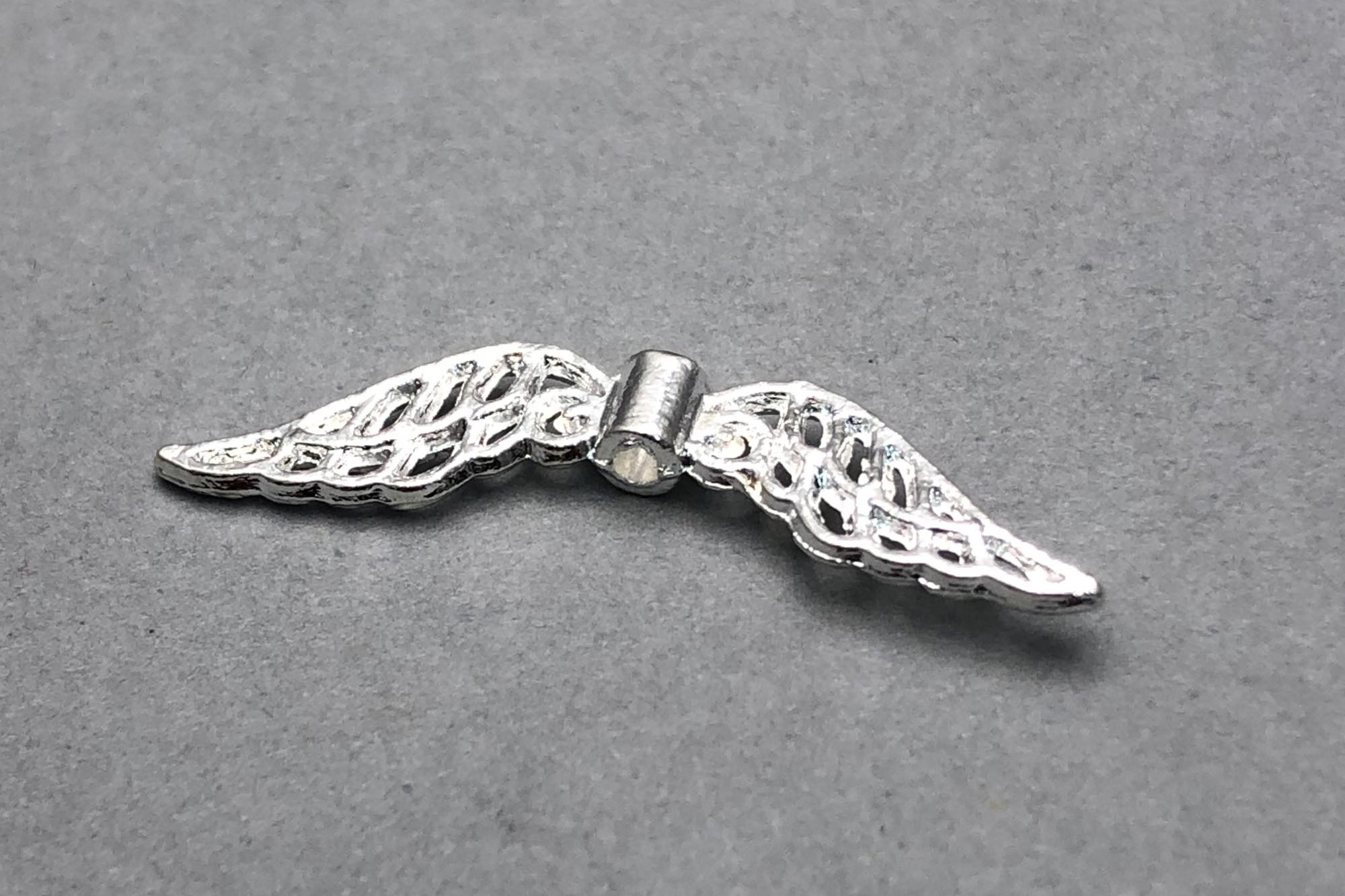 Filigree Silver Plated Wings 32x7x3.5mm, 1mm hole