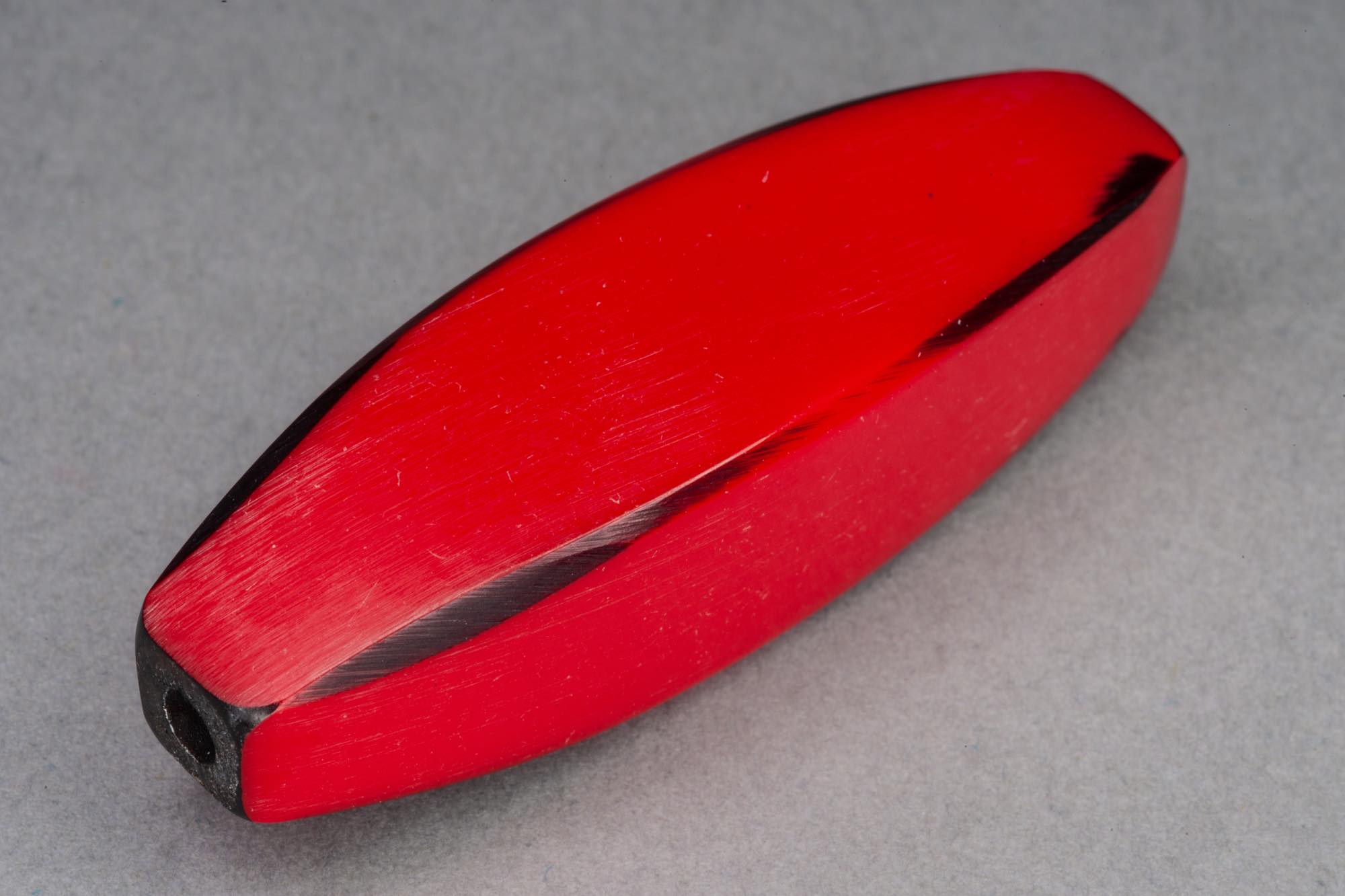Red ‘Banana’ Resin Bead With Edge Detailing, 45x14mm, 2mm hole