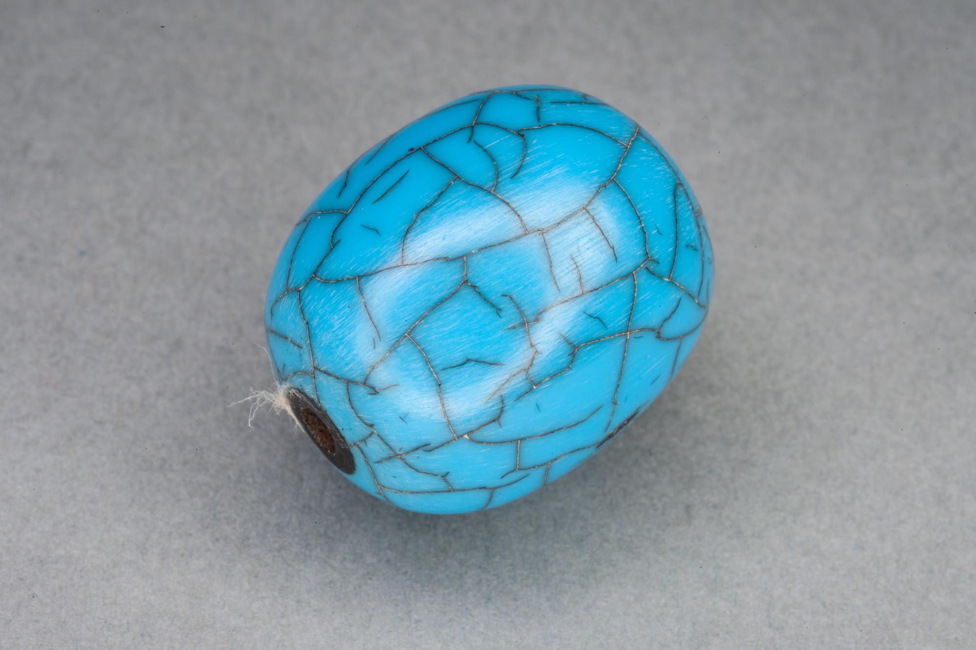 Blue Oval Barrel Resin Bead With Crackle Effect 19x32mm, 2mm hole