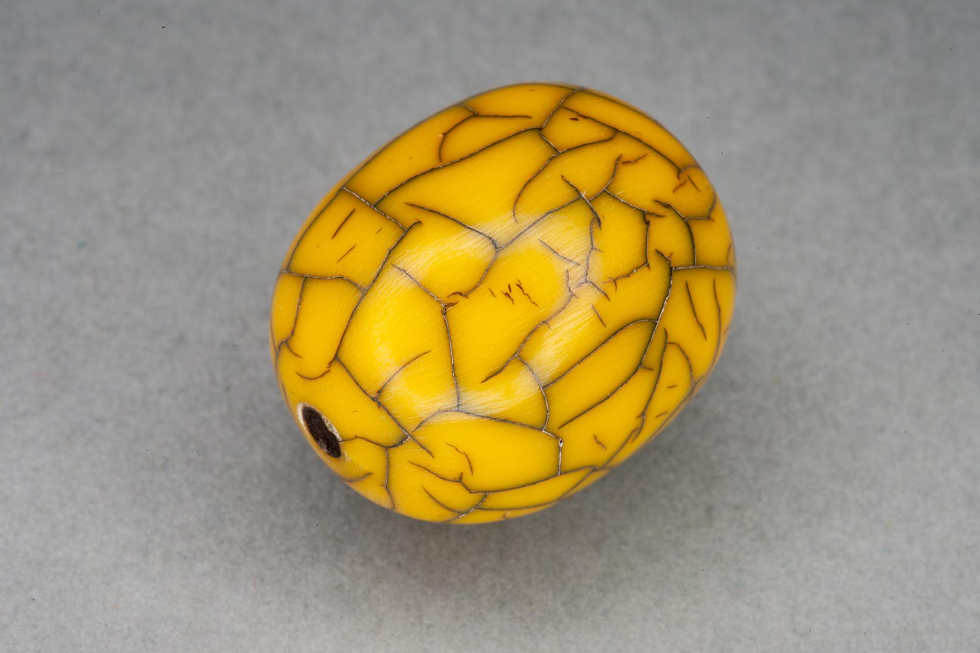 Yellow Oval Barrel Resin Bead With Crackle Effect 19x32mm, 2mm hole