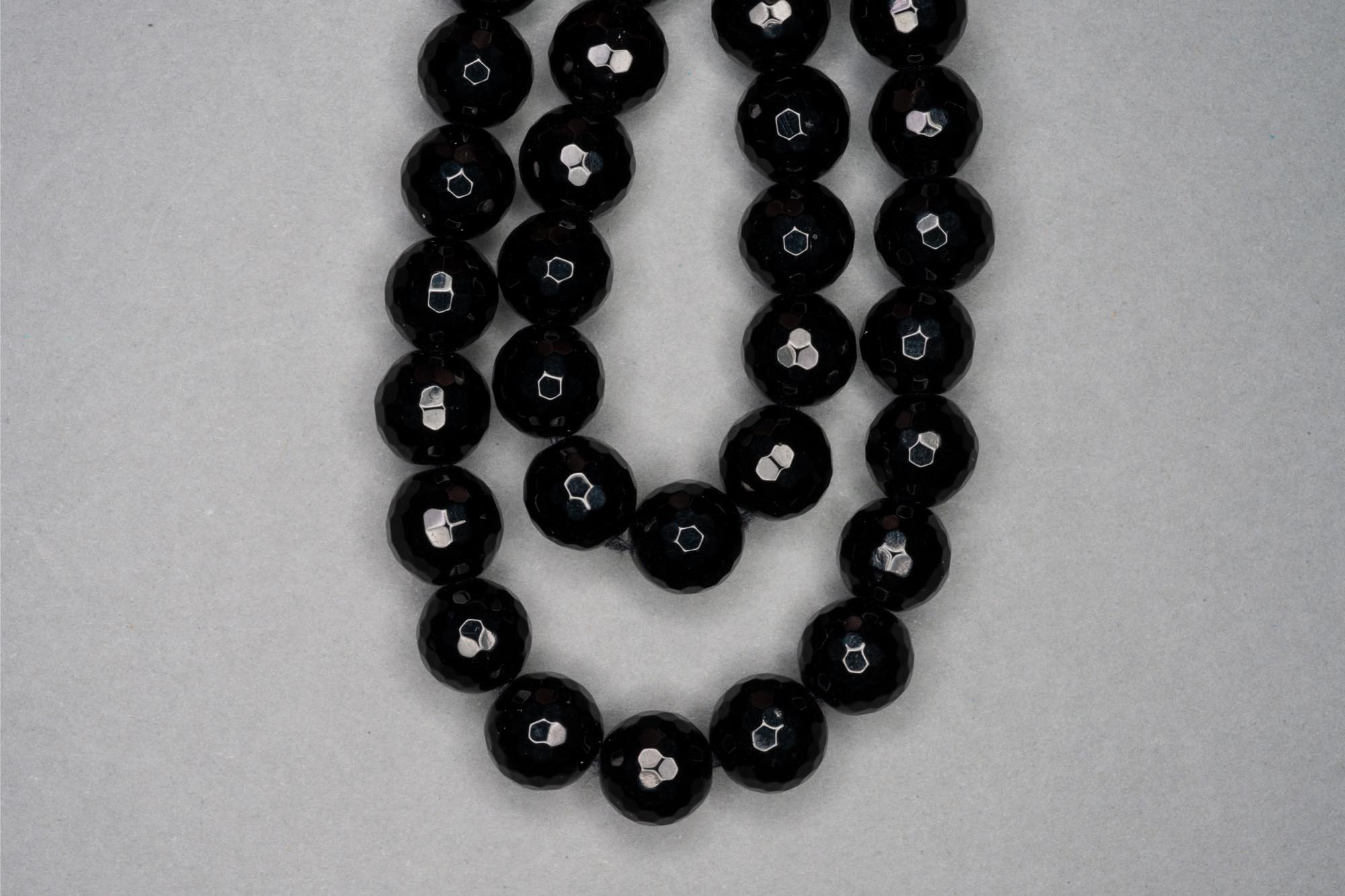 Black Faceted Agate 38cm Strand, Round