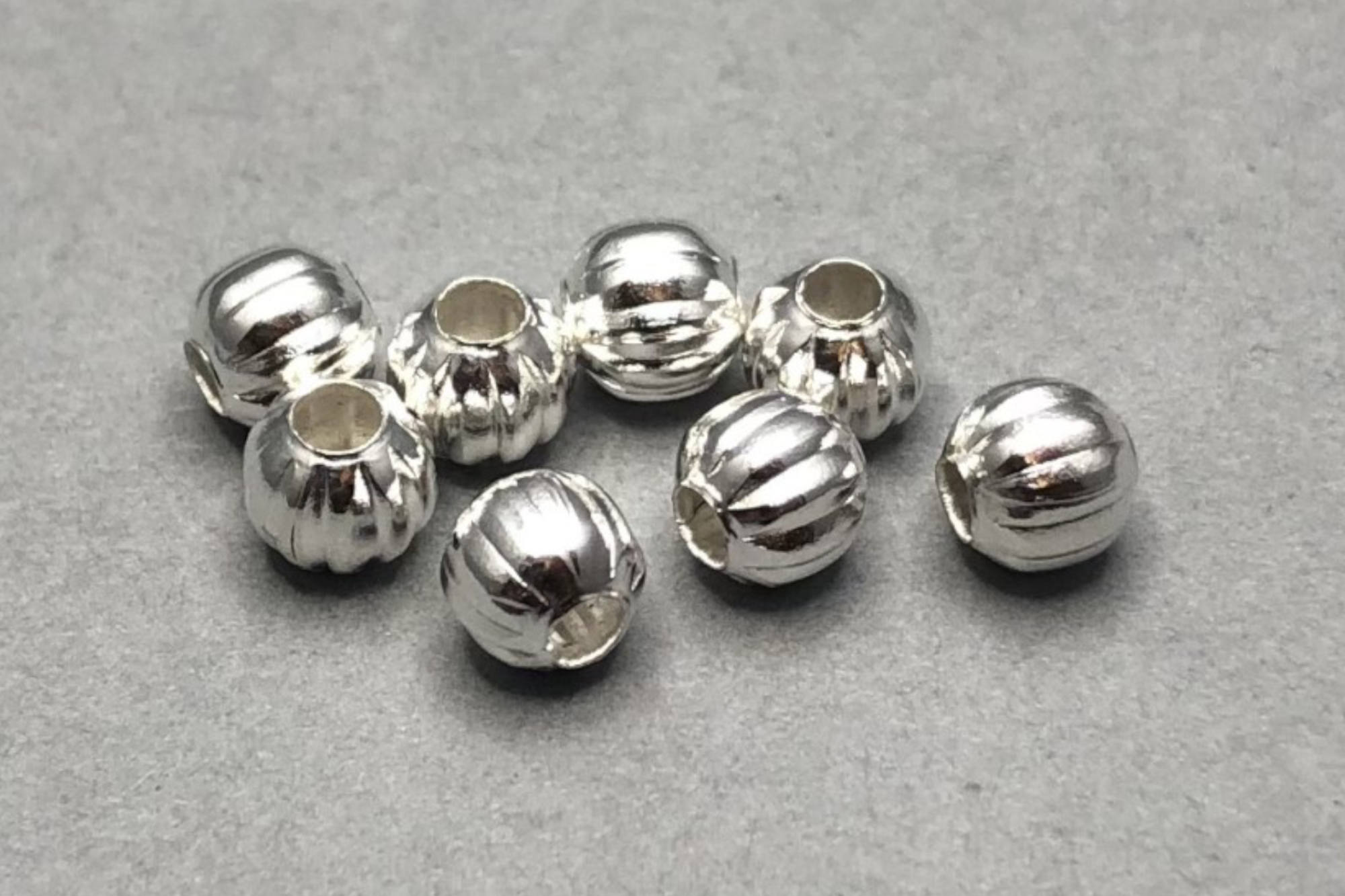 Silver Plated Round Ridged Bead 5mm, 2mm hole