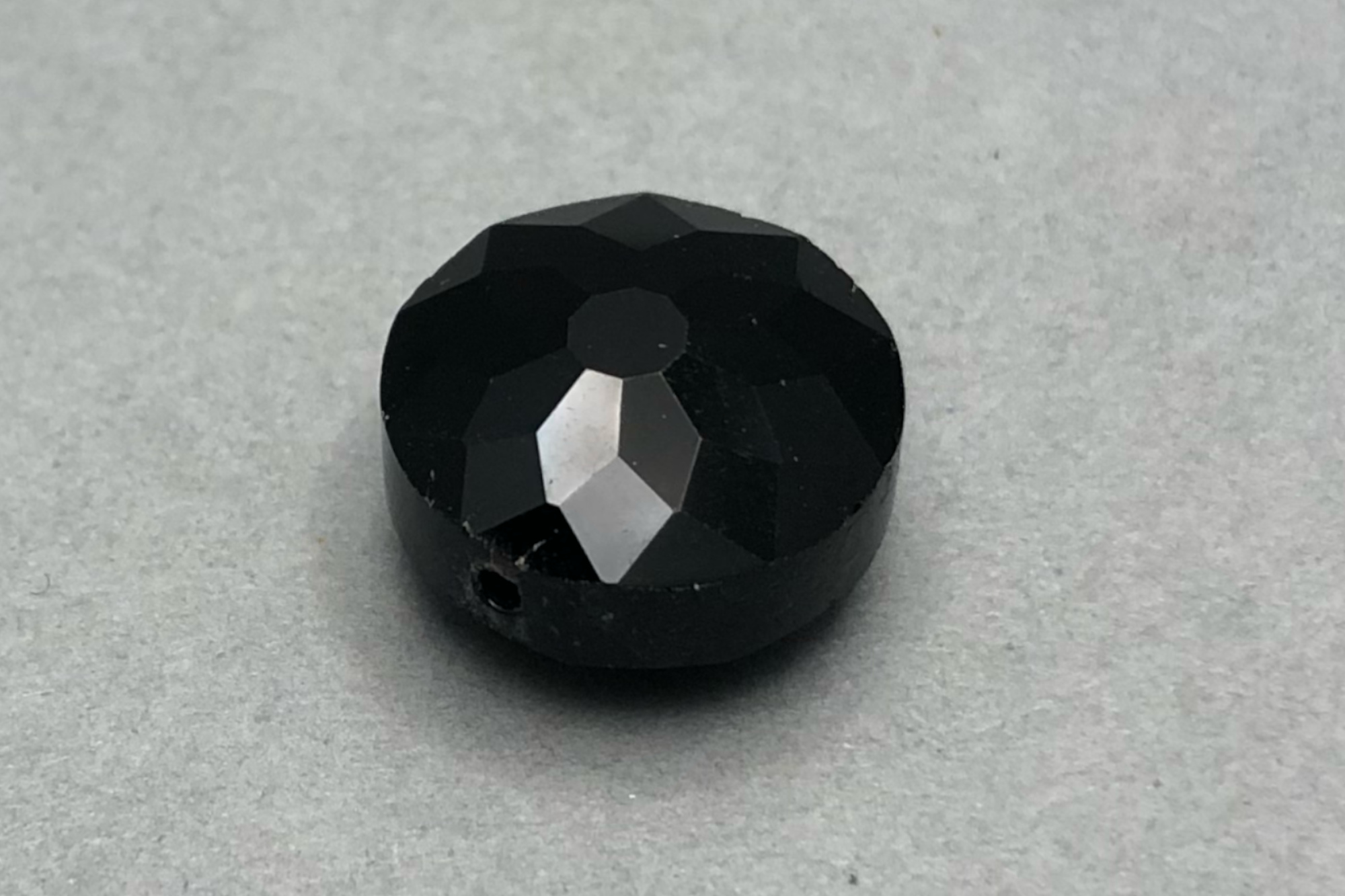 Black Round Faceted Glass Bead, 1mm Hole